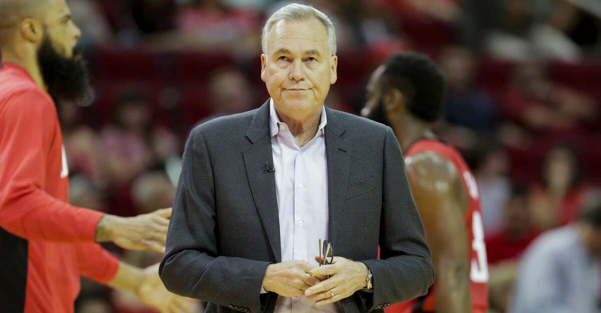 Houston Rockets head coach Mike D'Antoni walks away from the bench during a time out as the Houston Rockets host the Golden State Warriors at the Toyota Center on Wednesday, Nov. 6, 2019 in Houston.
