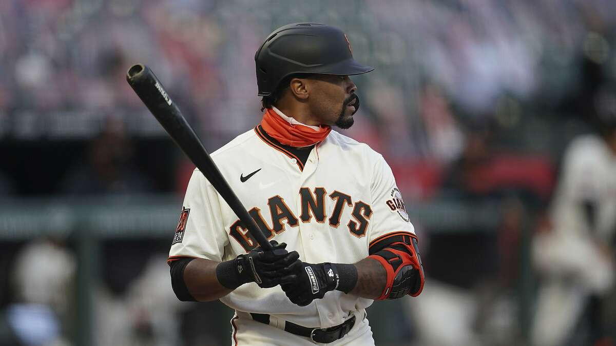San Francisco Giants' Jaylin Davis against the San Diego Padres during a baseball game in San Francisco, Tuesday, July 28, 2020. (AP Photo/Jeff Chiu)