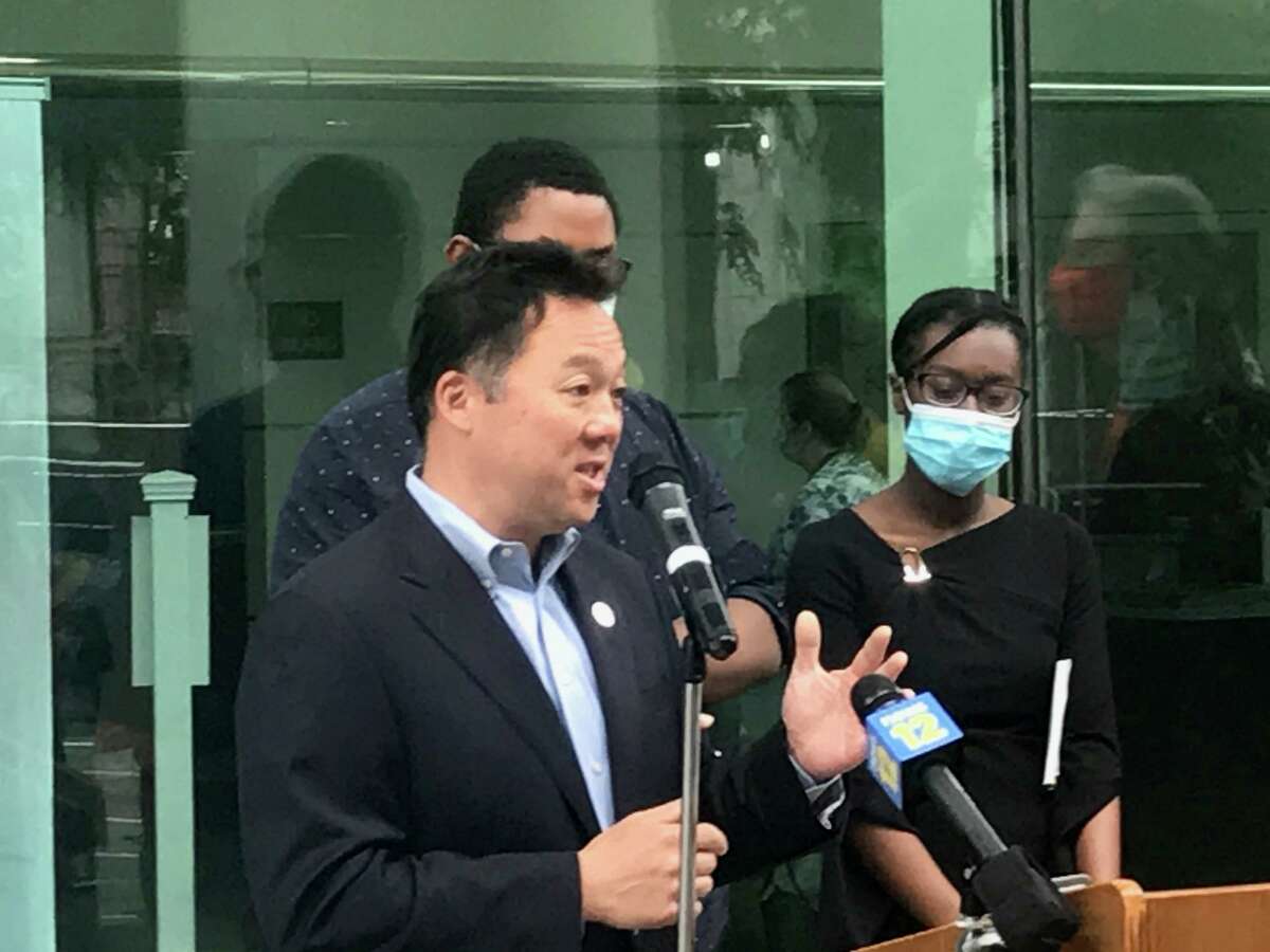 Connecticut Attorney General William Tong spoke at a rally to stop gun violence in front of Stamford Government Center on Friday, June 5. He recently announced he'd helped obtain refunds for those who had booked overseas travel with a Darien travel agency after the trip was canceled due to COVID.