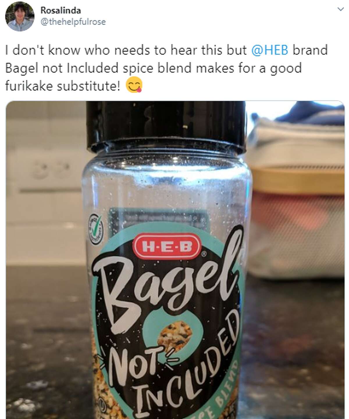 @thehelpfulrose: I don't know who needs to hear this but @HEB brand Bagel not Included spice blend makes for a good furikake substitute!