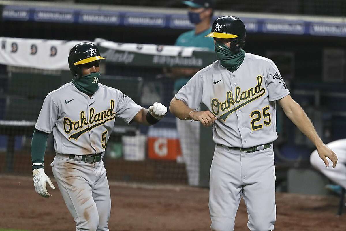 Tony Kemp of the Oakland Athletics at bat against the Seattle