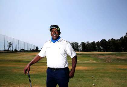 Winslow "Woody" Woodard, 68, poses for a portrait at Corica Park Golf Course on Saturday, August 1, 2020, in Alameda, Calif. Woodard is a longtime instructor at Corica Park, where he has been giving lessons for 40 years.
