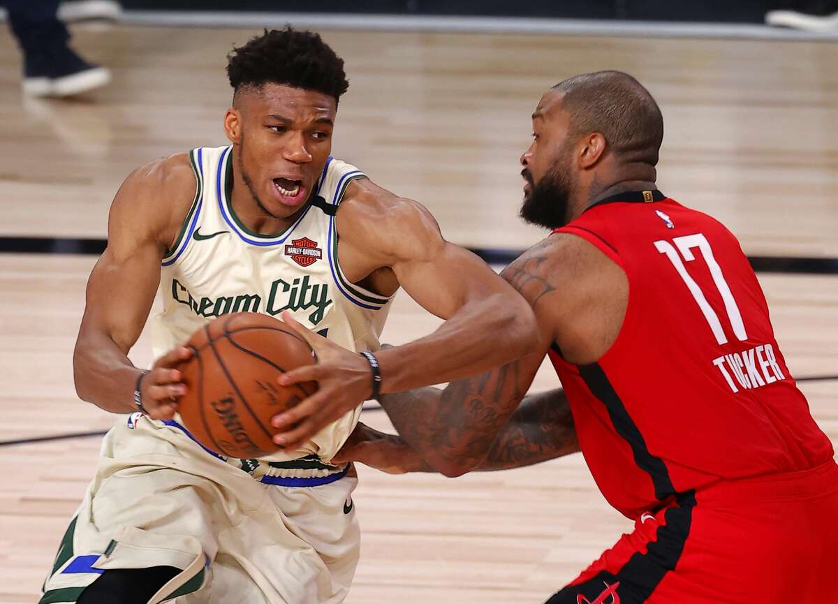 P.J. Tucker and the Rockets got the best of reigning MVP Giannis Antetokounmpo and the NBA-best Bucks on Sunday night to move to 2-0 in the season's restart.