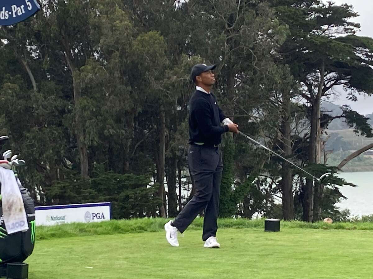 Tiger Woods, here on the No. 4 tee Monday, won at Harding Park in 2005 and went 5-0 in leading the U.S. to victory in the '09 Presidents Cup.