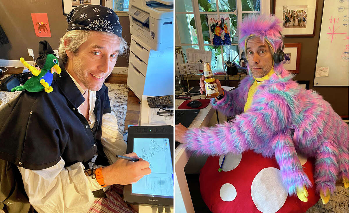 Renovo founder and CTO Jason Stinson dresses in a new costume for company Zoom meetings nearly every day.