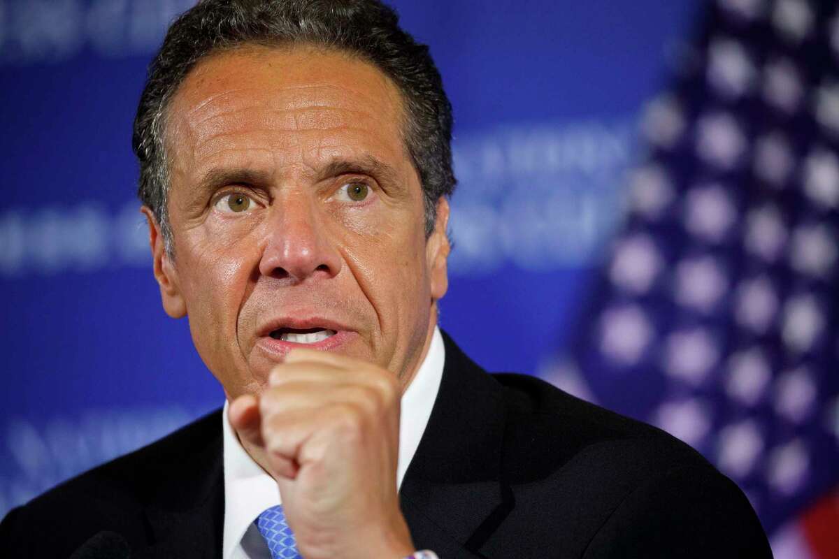 In this May 27, 2020, file photo, New York Gov. Andrew Cuomo speaks during a news conference at the National Press Club in Washington. Cuomo says he opposes raising taxes on the wealthy to help the state whether the coronavirus economic crisis, but it is clear that federal aid alone wonat solve the stateas fiscal woes. (AP Photo/Jacquelyn Martin, File)