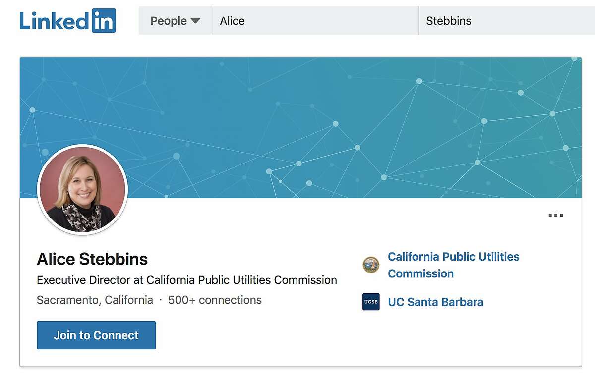 Alice Stebbins as she appears in her LinkedIn profile. Stebbins, the executive director of the California Public Utilities Commission, has been placed on administrative leave according to her attorney.