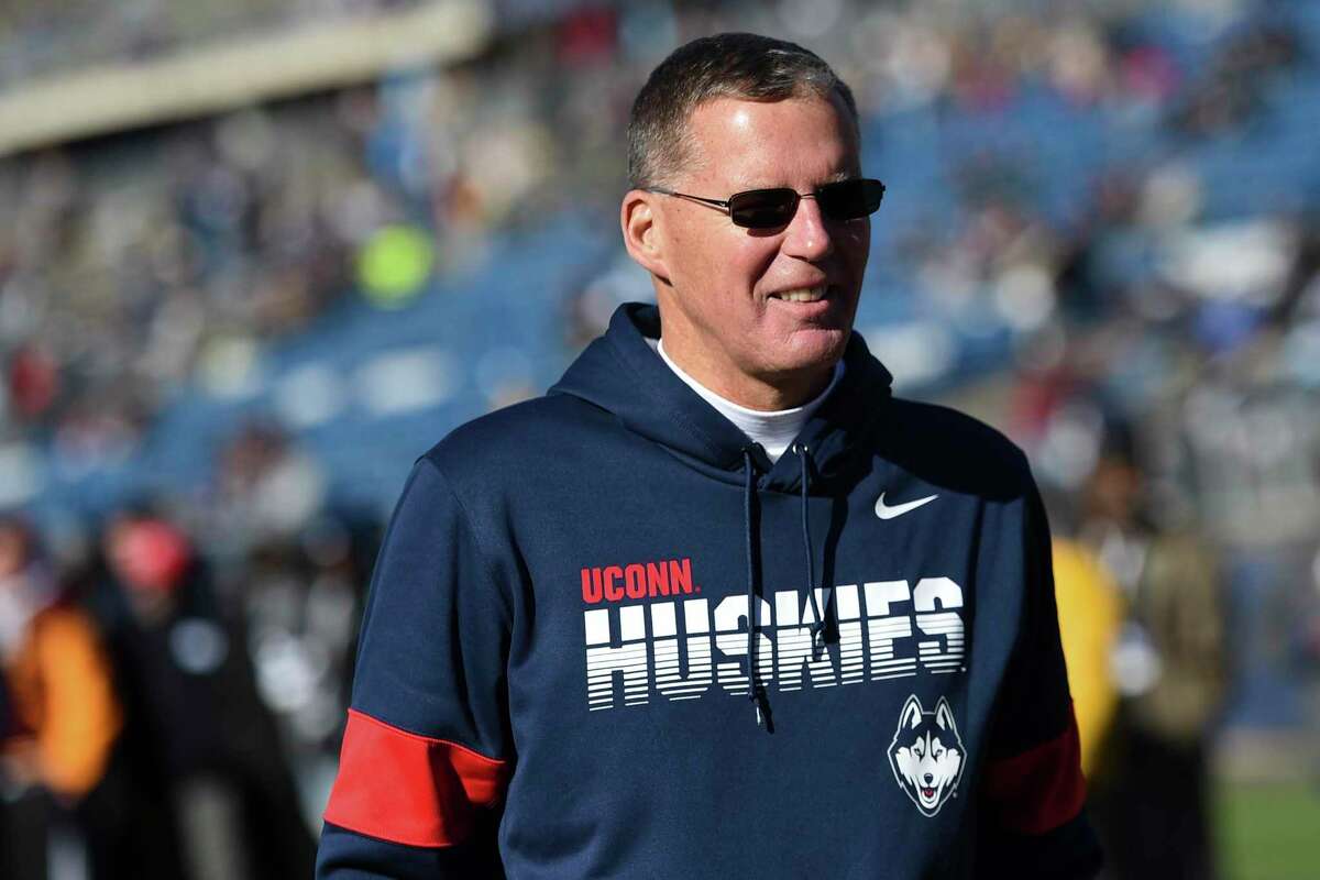 UConn coach Randy Edsall during the first half against East Carolina in 2019 in East Hartford.