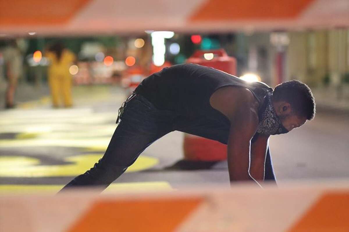 The project has been in the works for more than a month, Sanderson said. After it was approved by the City of San Antonio, local artists and volunteers came together Tuesday evening to paint the streets, Sanderson said. It took them until early Wednesday morning to complete.