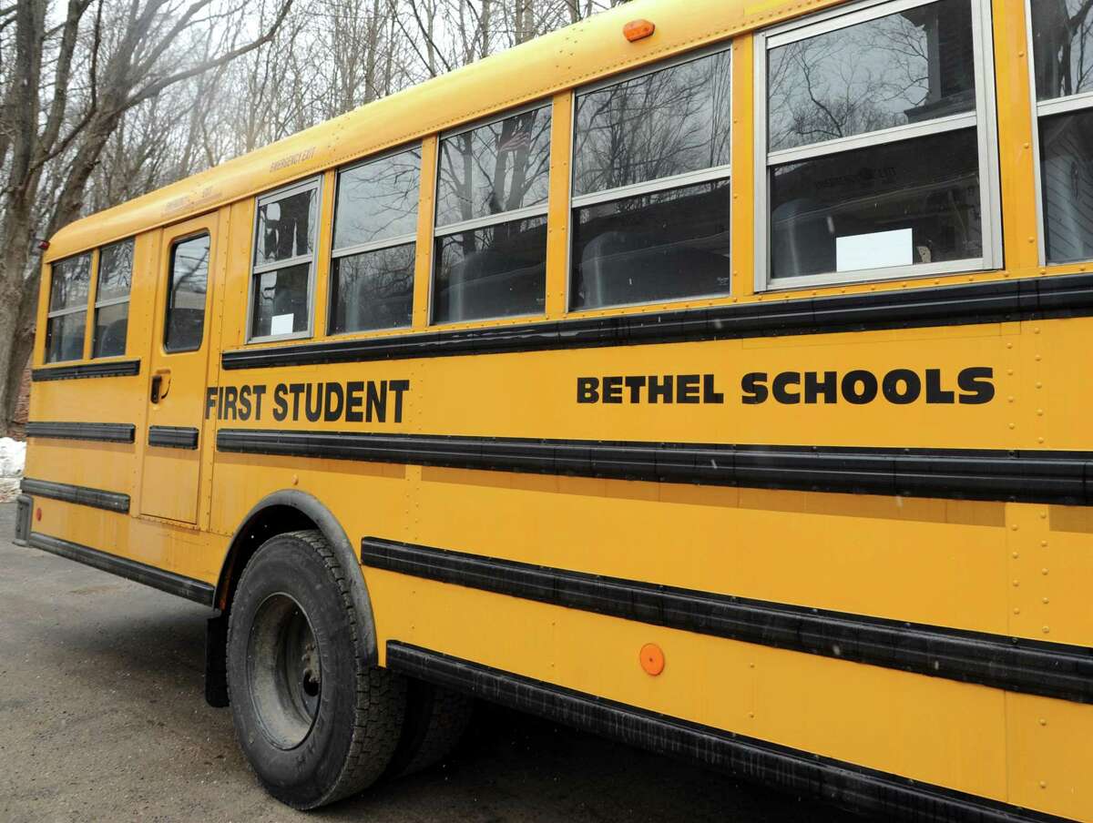 Details of a Bethel, Conn. school bus. First Student. March 8, 2013.