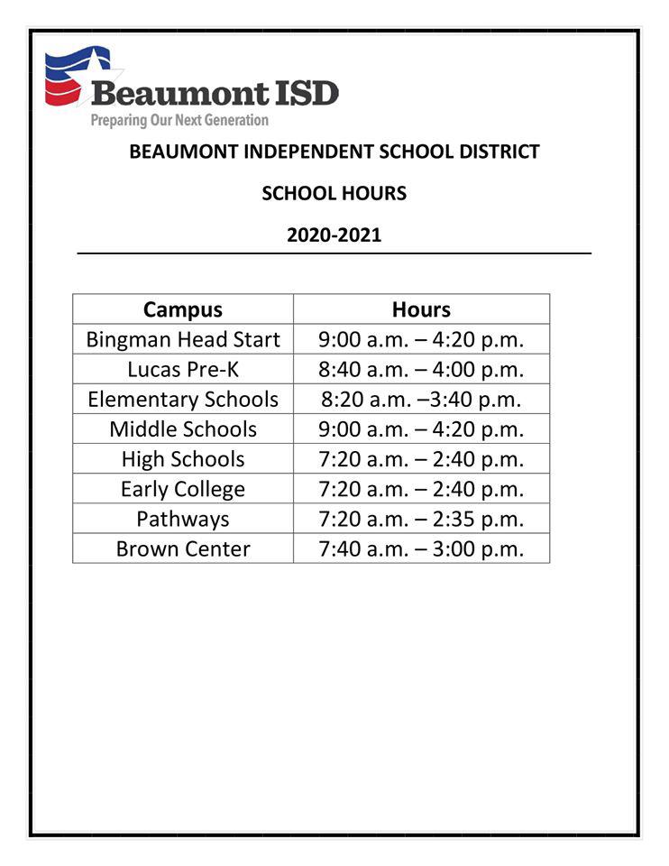 BISD adjusts hours for 2020 21 school year