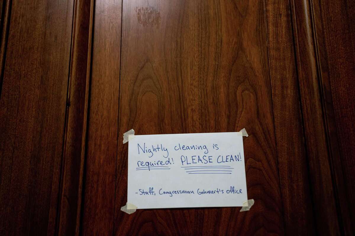 A sign outside the office of Rep. Louie Gohmert (R-Texas) on Capitol Hill in Washington, July 30, 2020. Congress, which is tasked with shepherding the nation through the coronavirus pandemic, itself lacks consistent procedures for protecting its members and its work force. (Anna Moneymaker/The New York Times)
