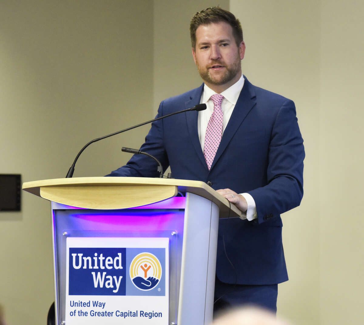 Peter Gannon, president and CEO of the United Way of the Greater Capital Region, speaks at the Hearst Media Center on Wednesday, Oct. 16, 2019, in Colonie, N.Y. (Paul Buckowski/Times Union)