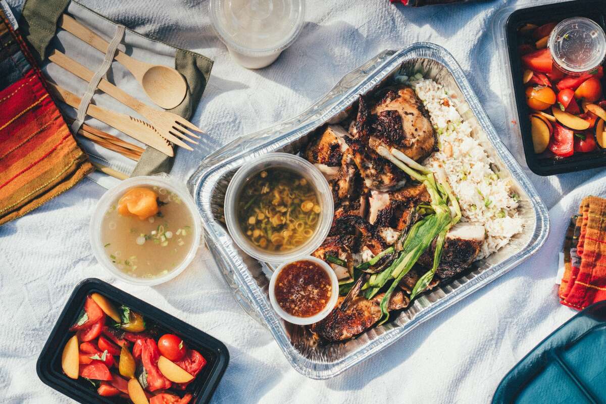 Brokeass Cooks is a new pop-up in Oakland selling family-style meals, such as jerk chicken with coconut rice and tomato plum salad.