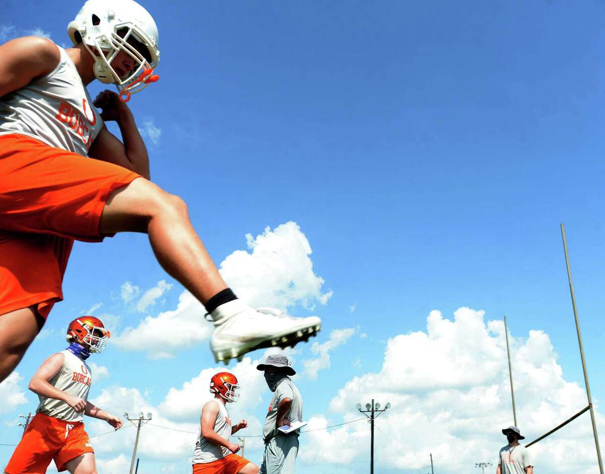 Orangefield varsity get in practice Monday, the first day smaller class schools were allowed to resume sport practices under latest UIL guidelines. Photo taken Monday, August 3, 2020 Kim Brent/The Enterprise
