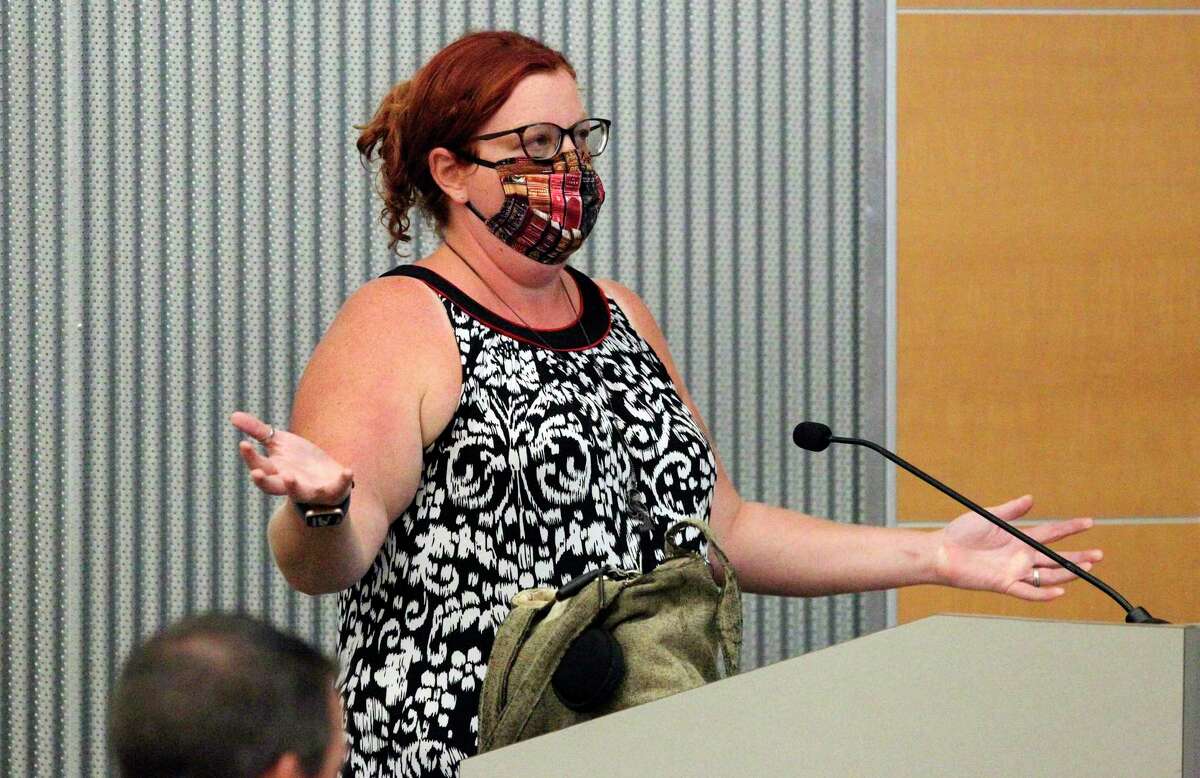 Krystal Thompson, whose husband teaches in the Comal Independent School District, expresses safety concerns regarding the district’s plans to reopen its campuses Aug. 25.