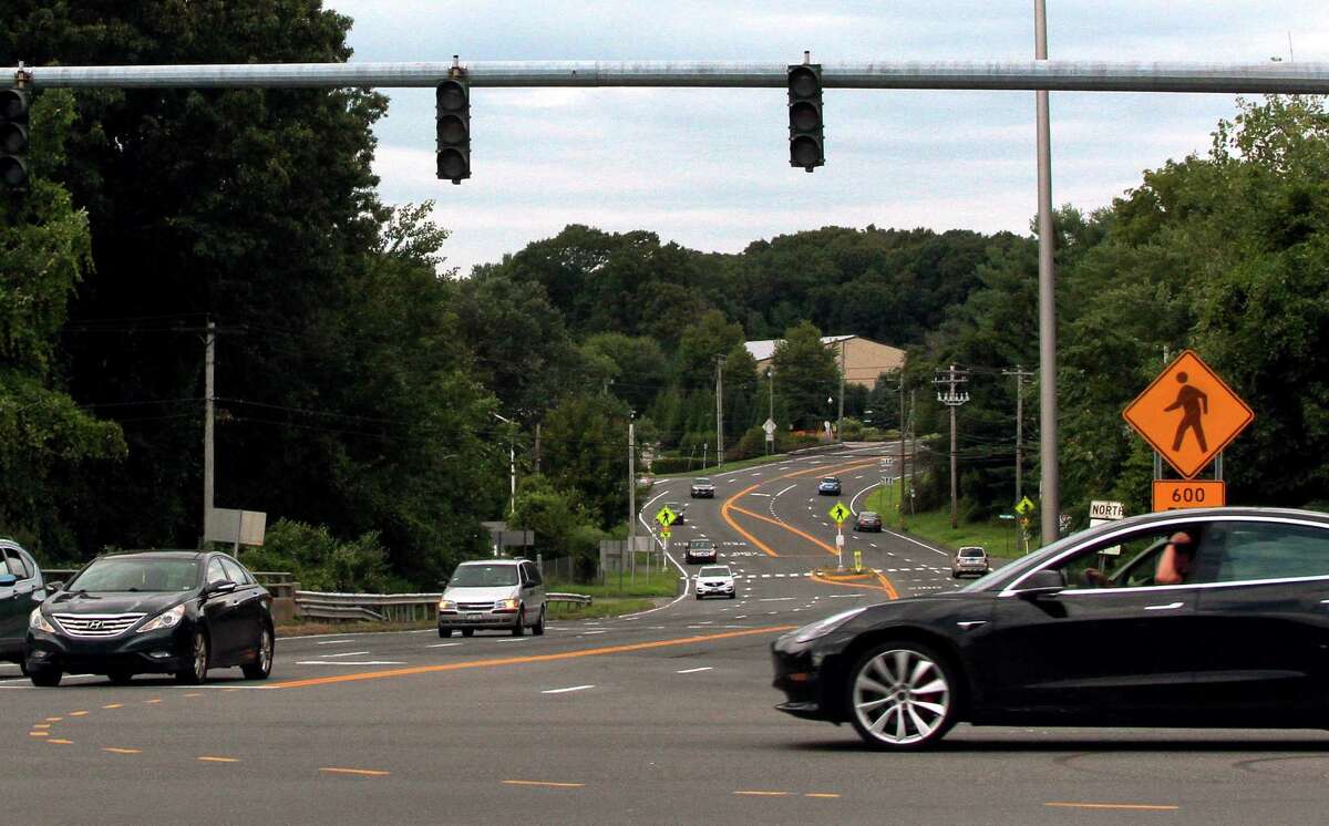 Traffic signals are out at Route 25 and Route 111 in Trumbull, Conn., on Saturday, June 19, 2021, after a power outage. The traffic signals at the intersection are seen here without power in this August 2020 file photo.