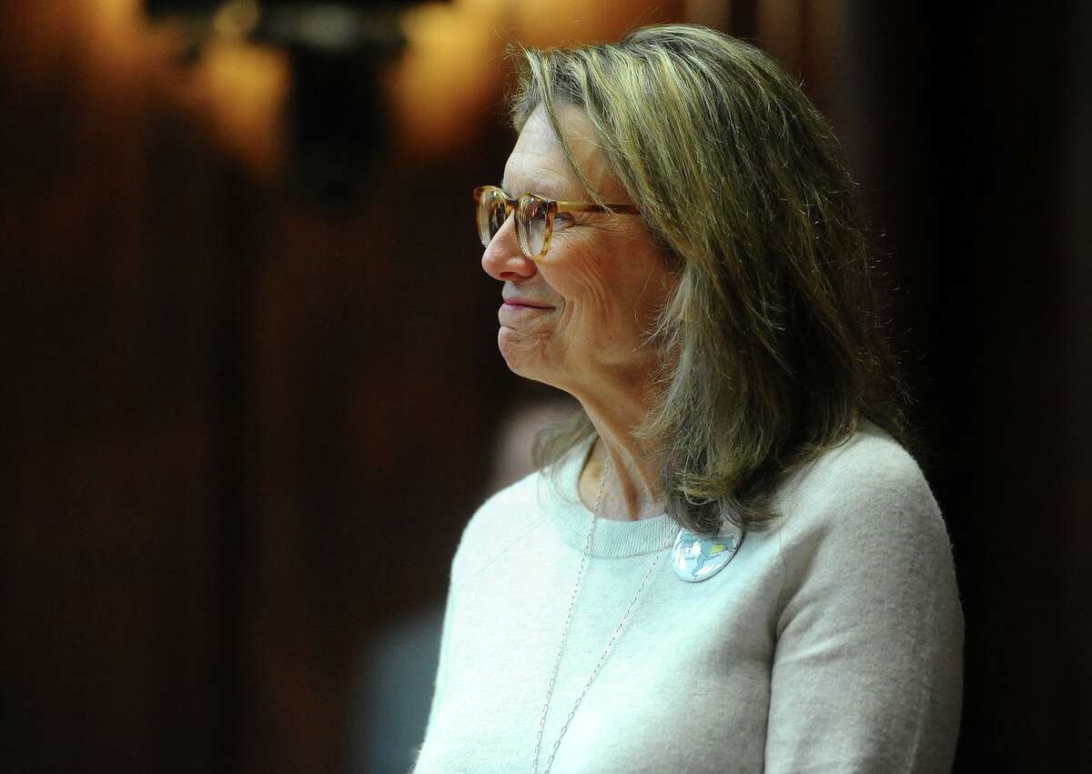 New State Senator Julie Kushner, D-Danbury, is introduced during the opening session of the senate at the Capitol in Hartford, Conn. on Wednesday, January 9, 2019.