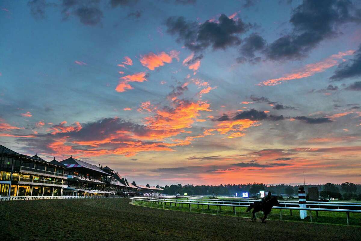 A blazing sunrise on the day after the Travers presented by Runhappy and the amazing performance by Tiz the Law at the Saratoga Race Course Sunday Aug.9, 2020 in Saratoga Springs, N.Y. Photo by Skip Dickstein/Special to the Times Union