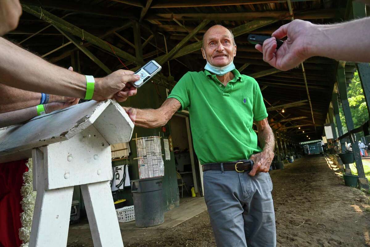 Trainer Barclay Tagg continues with business as usual and a short press conference on the day after the Travers Stakes presented by Runhappy and the amazing performance by his charge Tiz the Law at the Saratoga Race Course Sunday Aug.9, 2020 in Saratoga Springs, N.Y. Photo by Skip Dickstein/Special to the Times Union