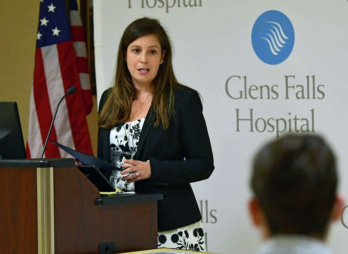 U.S Representative Elise Stefanik gives a presentation at Glens Falls Hospital commending the good work of the administration and the employees on Monday, Aug. 10, 2020 in Glens Falls, N.Y. (Lori Van Buren/Times Union)