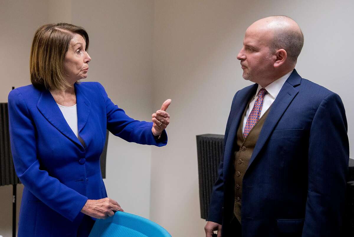 Democratic Speaker of the House Nancy Pelosi speaks candidly with San Francisco Chronicle's political reporter Joe Garofoli after recording an episode of the "It's All Political" podcast at the San Francisco Chronicle building in San Francisco, Calif. Friday, Feb. 1, 2019.