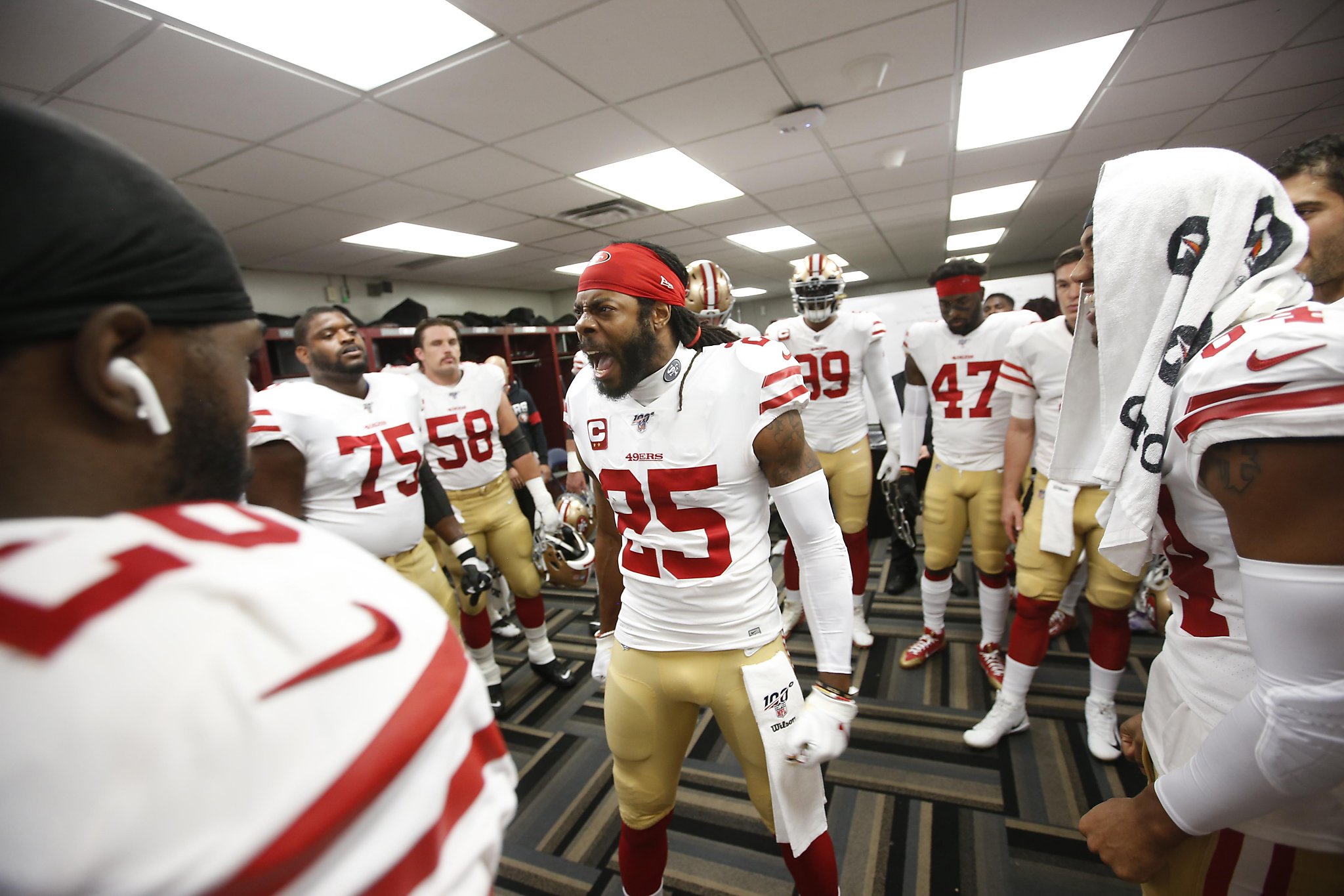 San Francisco 49ers wide receiver Richie James (13) reacts after beating  the Green Bay Packers in