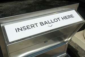 A state ballot drop box outside the Morton Government Center, in Stratford, Conn. Aug. 10. 2020.
