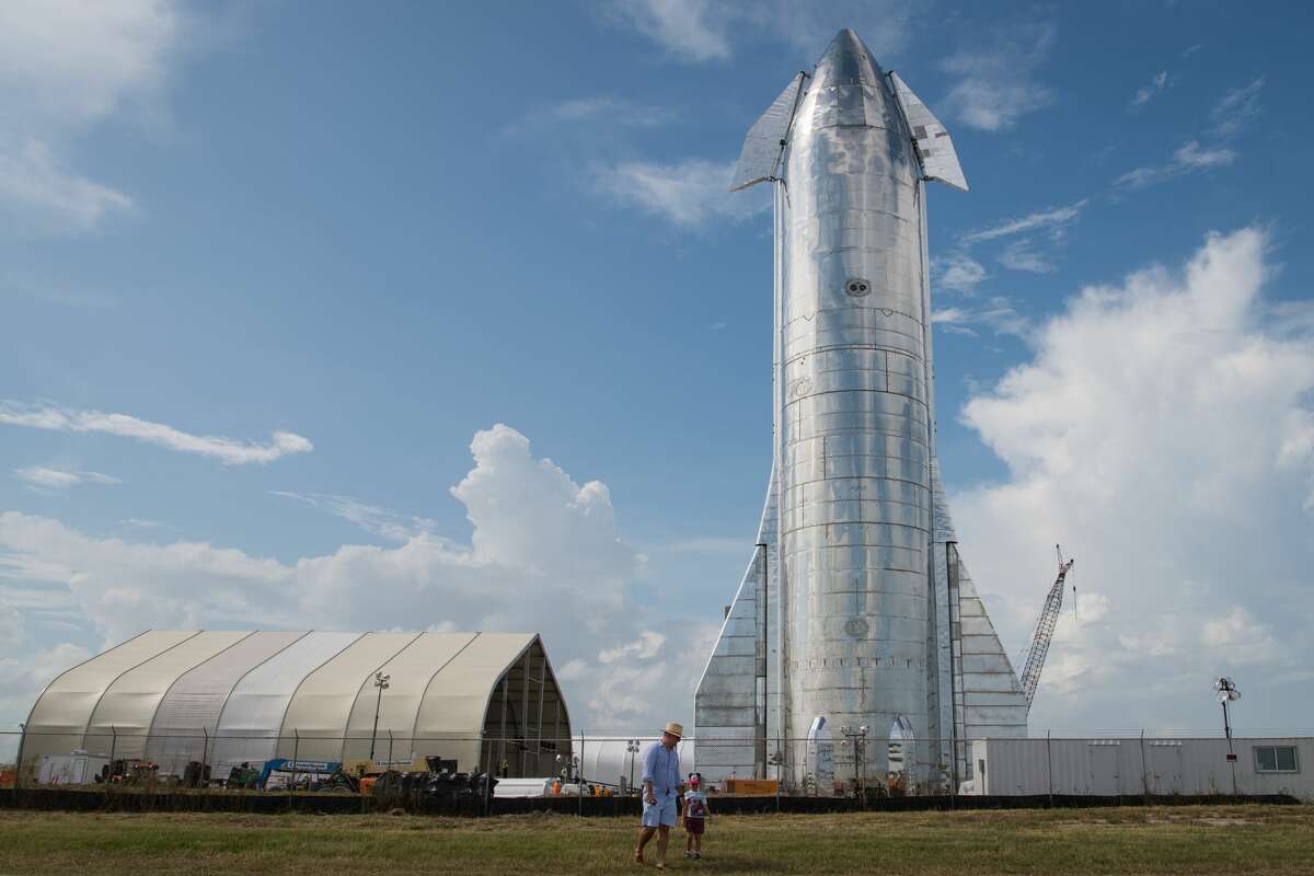 BOCA CHICA, TX - SEPTEMBER 28: A prototype of SpaceX's Starship spacecraft is seen at the company's Texas launch facility on September 28, 2019 in Boca Chica near Brownsville, Texas. The Starship spacecraft is a massive vehicle meant to take people to the Moon, Mars, and beyond. (Photo by Loren Elliott/Getty Images)