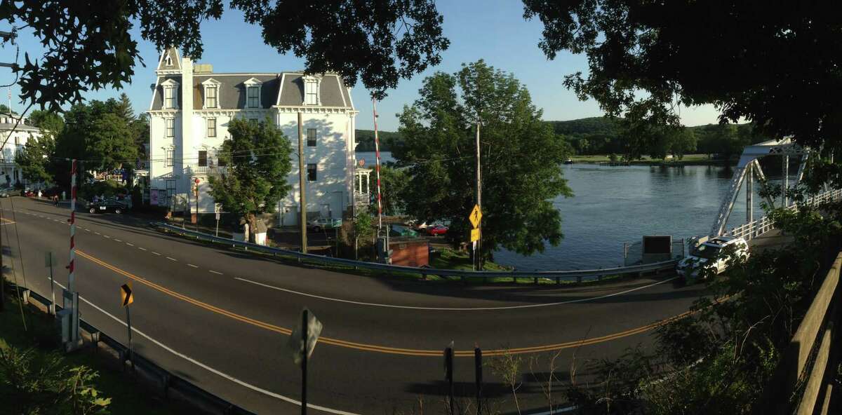 The bridge, river and iconic theater at Goodspeed in East Haddam.