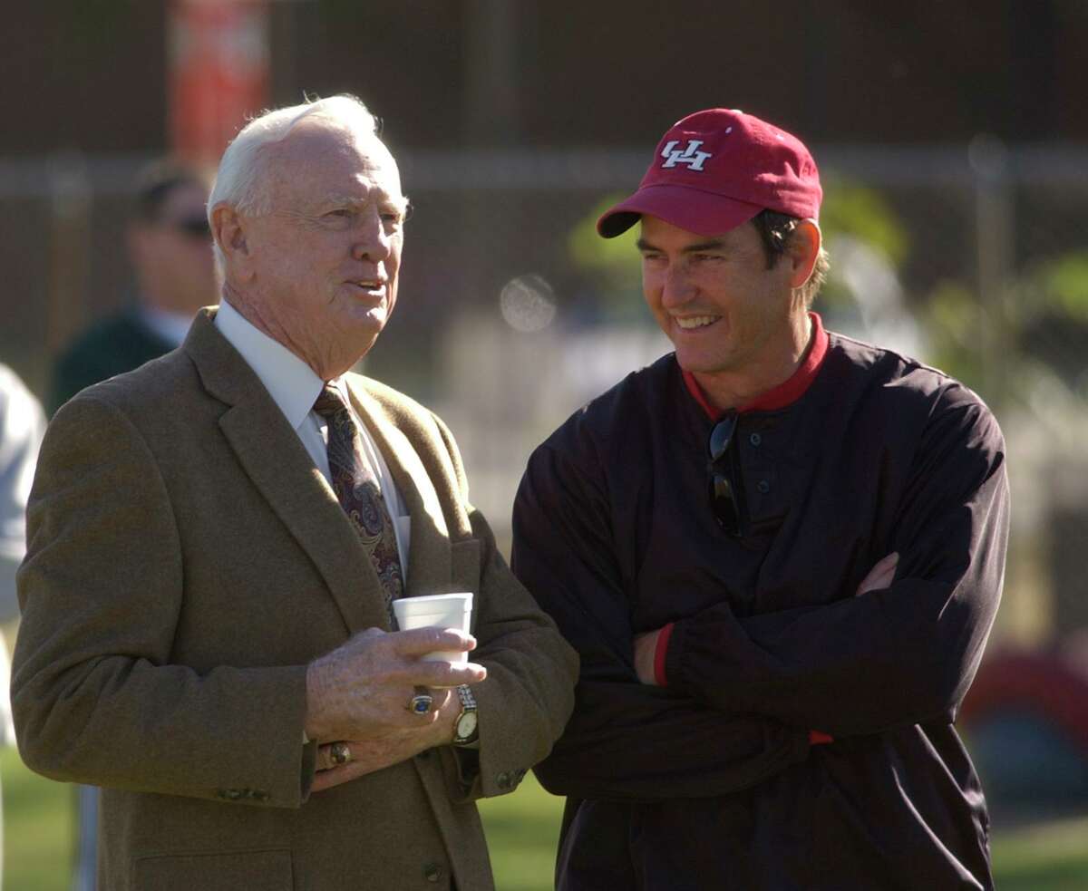 Art Briles, right, forged a bond with Bill Yeoman when he played at UH in the 1970s. Decades later, with the help of his mentor, Briles became the Cougars’ head coach.