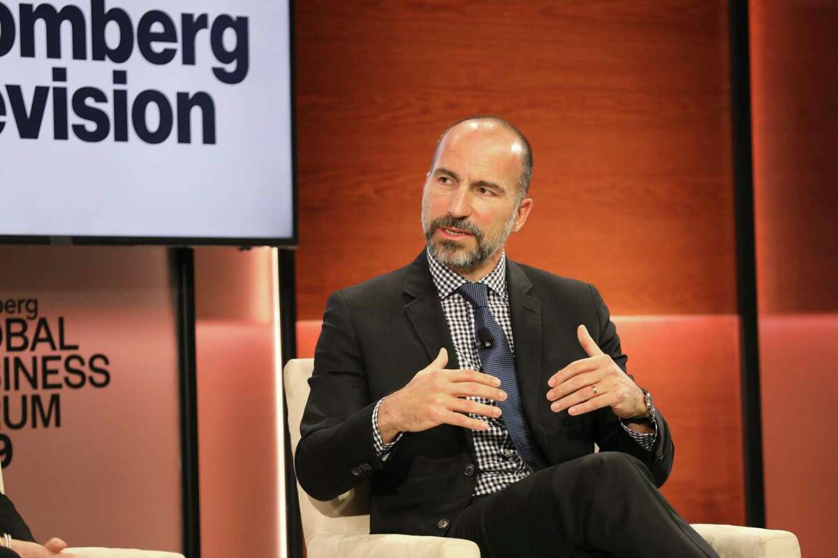 Dara Khosrowshahi, chief executive officer of Uber Technologies, speaks during the Bloomberg Global Business Forum in New York on Sept. 25, 2019.