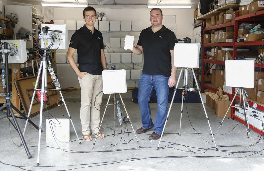 Startup Skylark Wireless CEO Ryan Guerra and CTO Clayton Shepard have an office in a townhouse in the Montrose where they build prototype antennas for this in their garage. Photo: Karen Warren/Staff Photographer / © 2020 Houston Chronicle