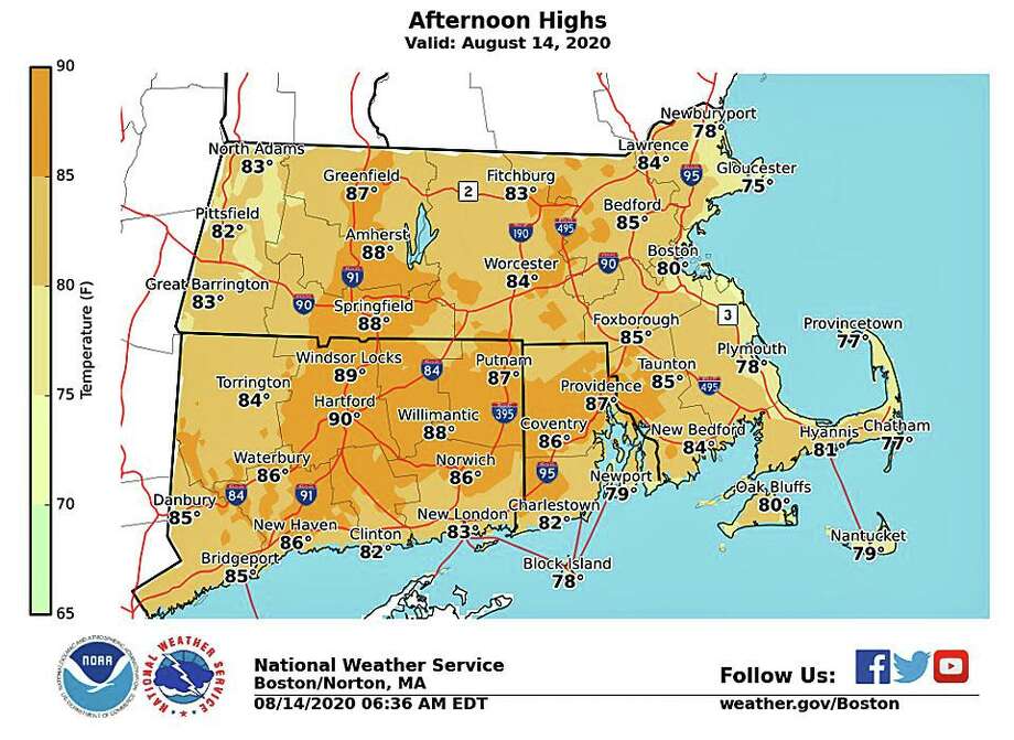 High temperatures Friday will be near seasonable in the low to mid 80s. It also will feel less muggy than it has for the past several days. Photo: National Weather Service Graphic