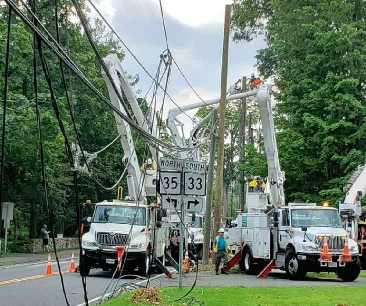 Utility trucks and crews began dealing with a rat's next of wires down near the intersection of Route 33 and 35 in Ridgefield.