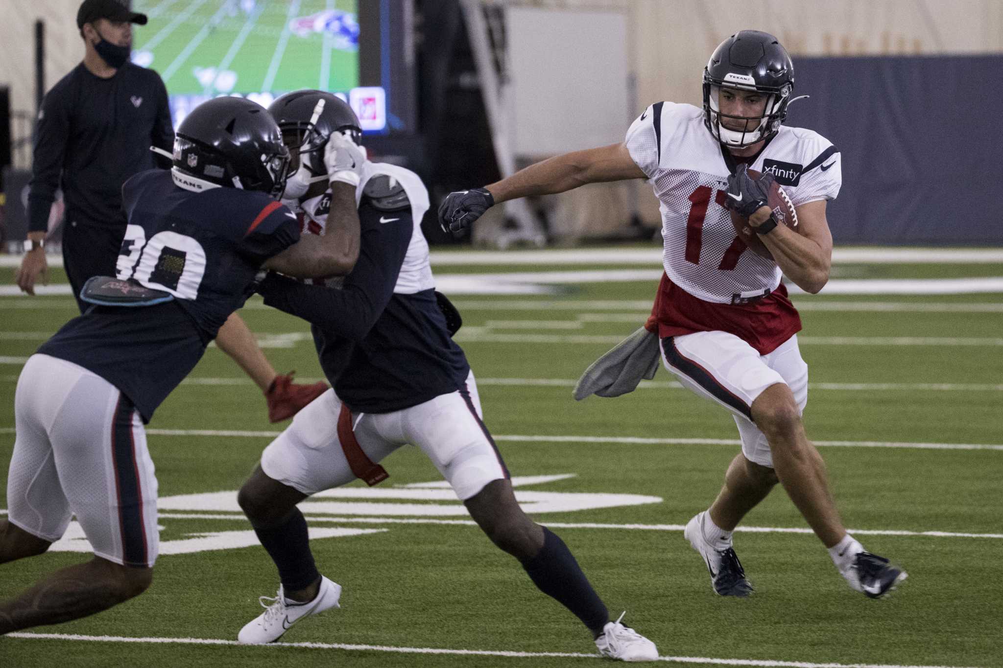 Houston Texans wide receiver Chad Hansen (17) celebrates a