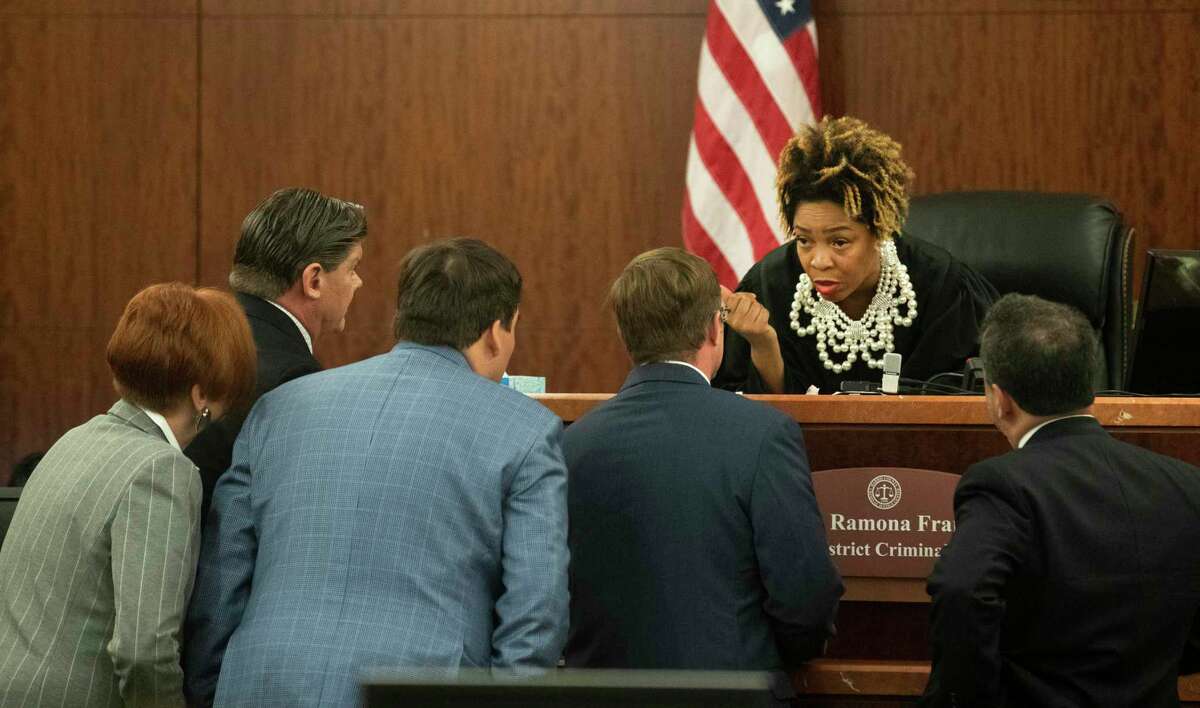 Judge Ramona Franklin talks to the attorneys in the 338th District Criminal Court on Thursday, Jan. 9, 2020, in Houston.