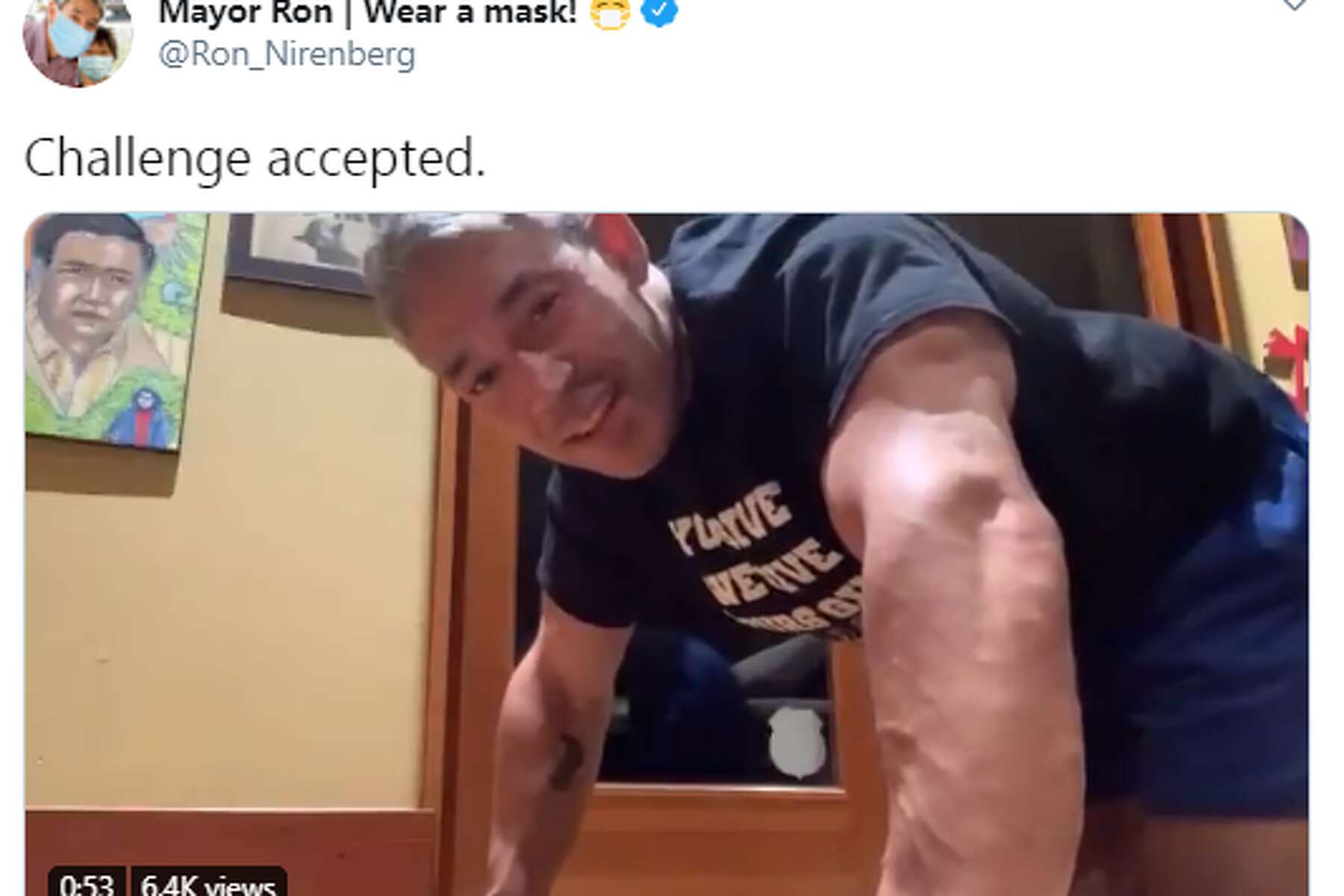San Antonio Mayor Ron Nirenberg shows off his push-up skills for a good  cause