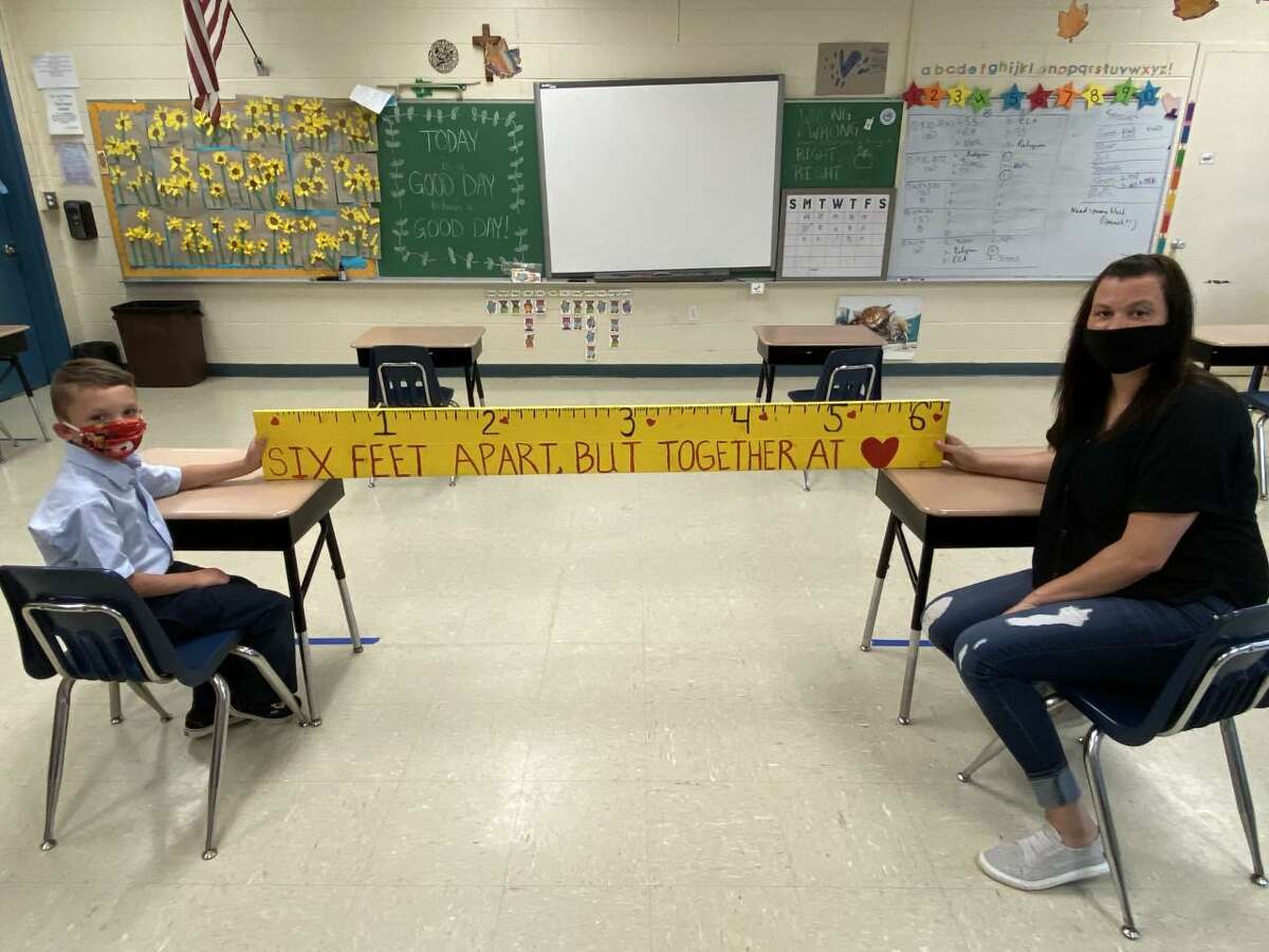 Students will sit at desks six feet from one another when Our Lady of Fatima Catholic Academy opens for full, in-person classes on Monday, Aug. 31.