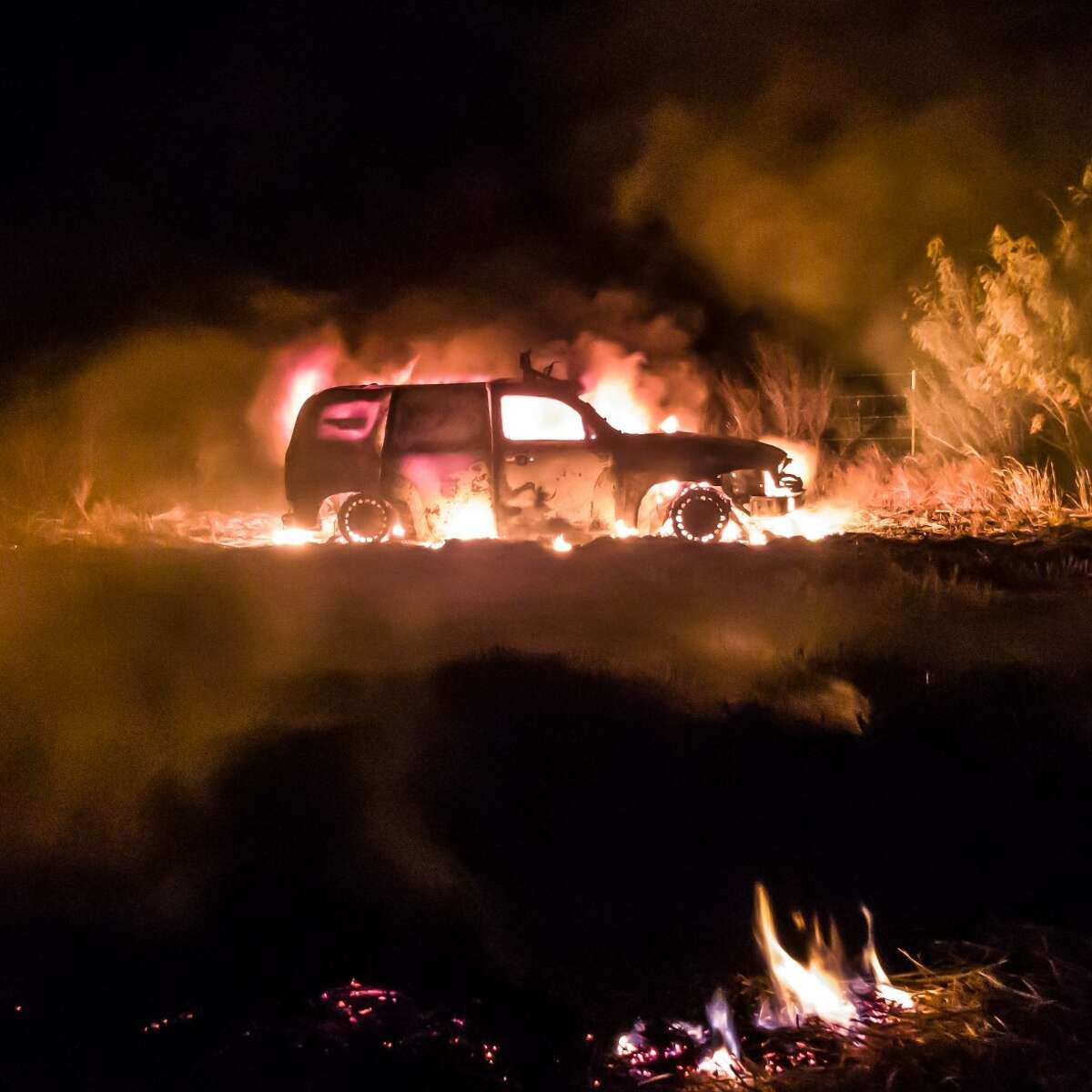 U.S. Border Patrol agents said they stopped a human smuggling attempt and rescued people from this vehicle on fire.