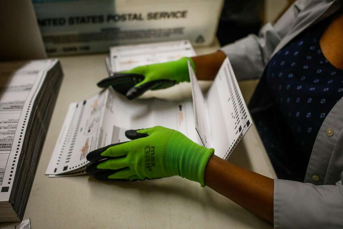 Sonia Tenille helps to organize and count absentee and mail-in ballots following the elections yesterday a the Department of Elections at City Hall in San Francisco, California, on Wednesday, Nov. 6, 2019.