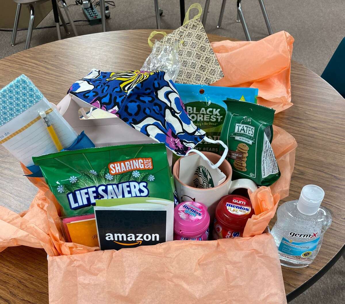 Sofia Yousef, a resource/in-class support paraprofessional at Bear Creek Elementary School, received this box filled with goodies from Dori Morgan, her Adopt a Katy ISD Teacher 2020-21 adopter, to brighten the start of her school year. So far the Facebook group has matched nearly 1,800 educators with members of the community.