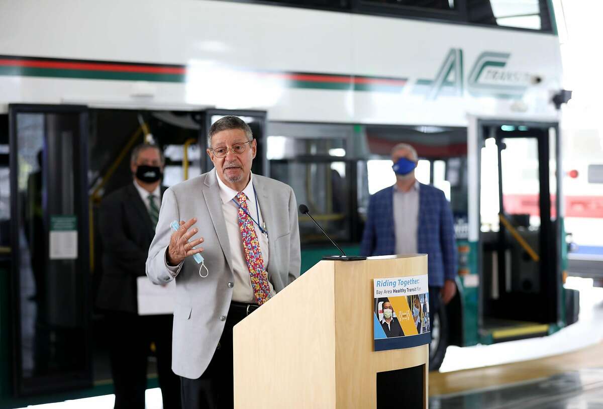 Solano County supervisor and MTC commissioner Jim Spering, Blue Ribbon Transit Recovery Task Force Chair, speaks during a press conference at Salesforce Transit Center on Wednesday, August 19, 2020, in San Francisco, Calif. Bay Area transit leaders joined forces to launch the "Riding Together: Bay Area Healthy Transit Plan" at a news conference on Wednesday. The Bay Area Healthy Transit Plan is a comprehensive strategy with shared commitments to unify the transit operator's aggressive actions to limit the spread of coronavirus (COVID-19). Outlining action items ranging from disinfecting to ventilation, the Plan is the result of an unprecedented joint effort by transit leaders to lead the Bay Area?s transit operators into recovery mode.