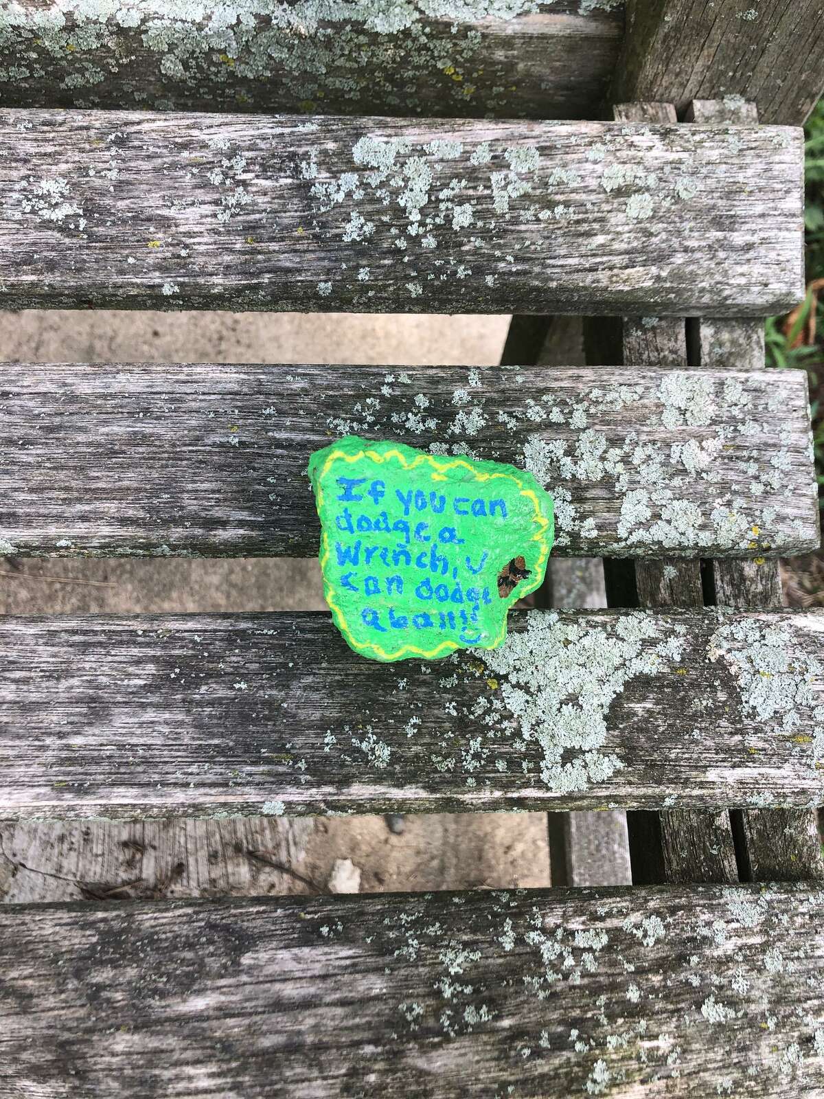 While walking along River Road and through Schenck's Island Park, Nancy McTague-Stock came across a series of inspirational stones. "Love that kids are helping everyone look on the bright side!" she said. Wilton, Conn., Aug. 2020