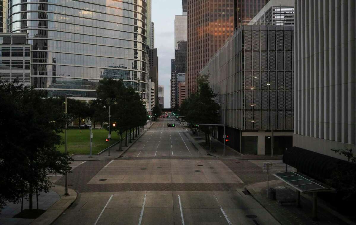 Louisiana Street looking north, photographed around 8 p.m., Tuesday, Aug. 4, 2020, in Houston.