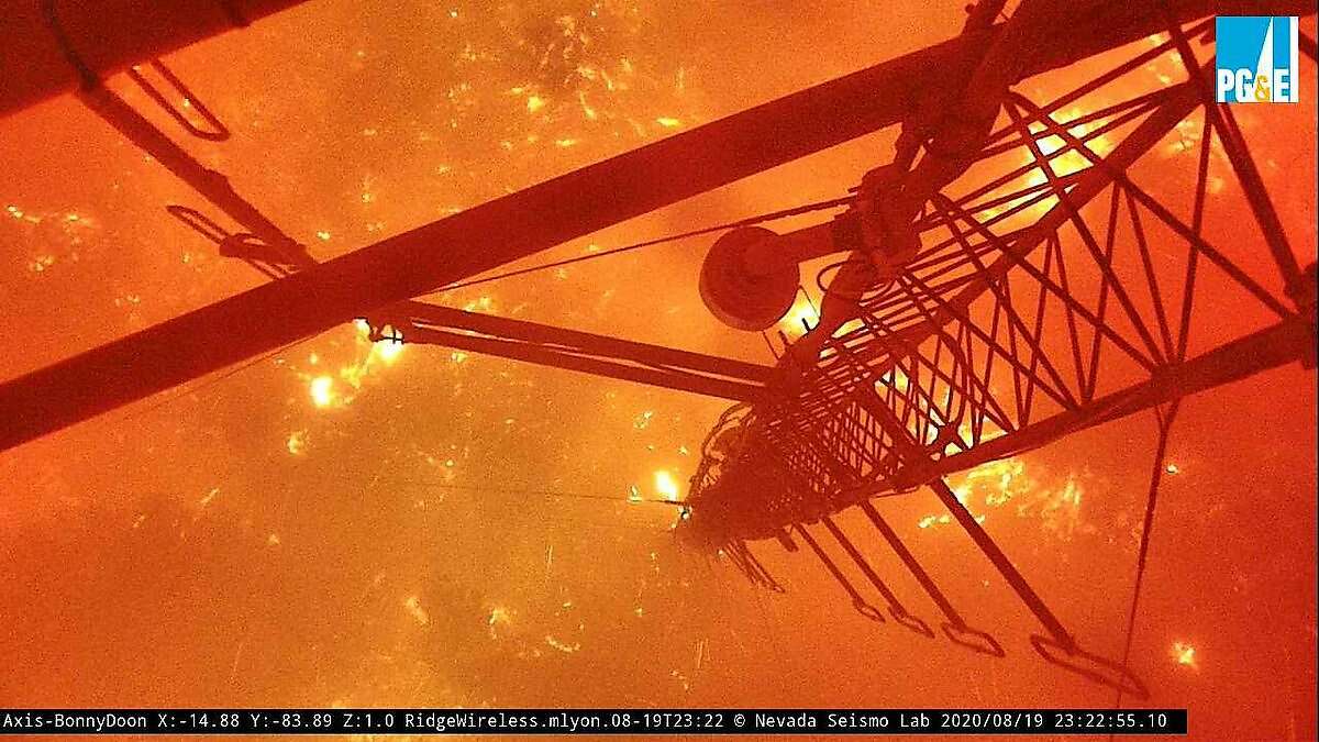 The Axis-BonnyDoon wildfire camera in the Santa Cruz Mountains stopped transmitting at 11:22 p.m. on Wednesday, Aug. 19, 2020. This was its last image.