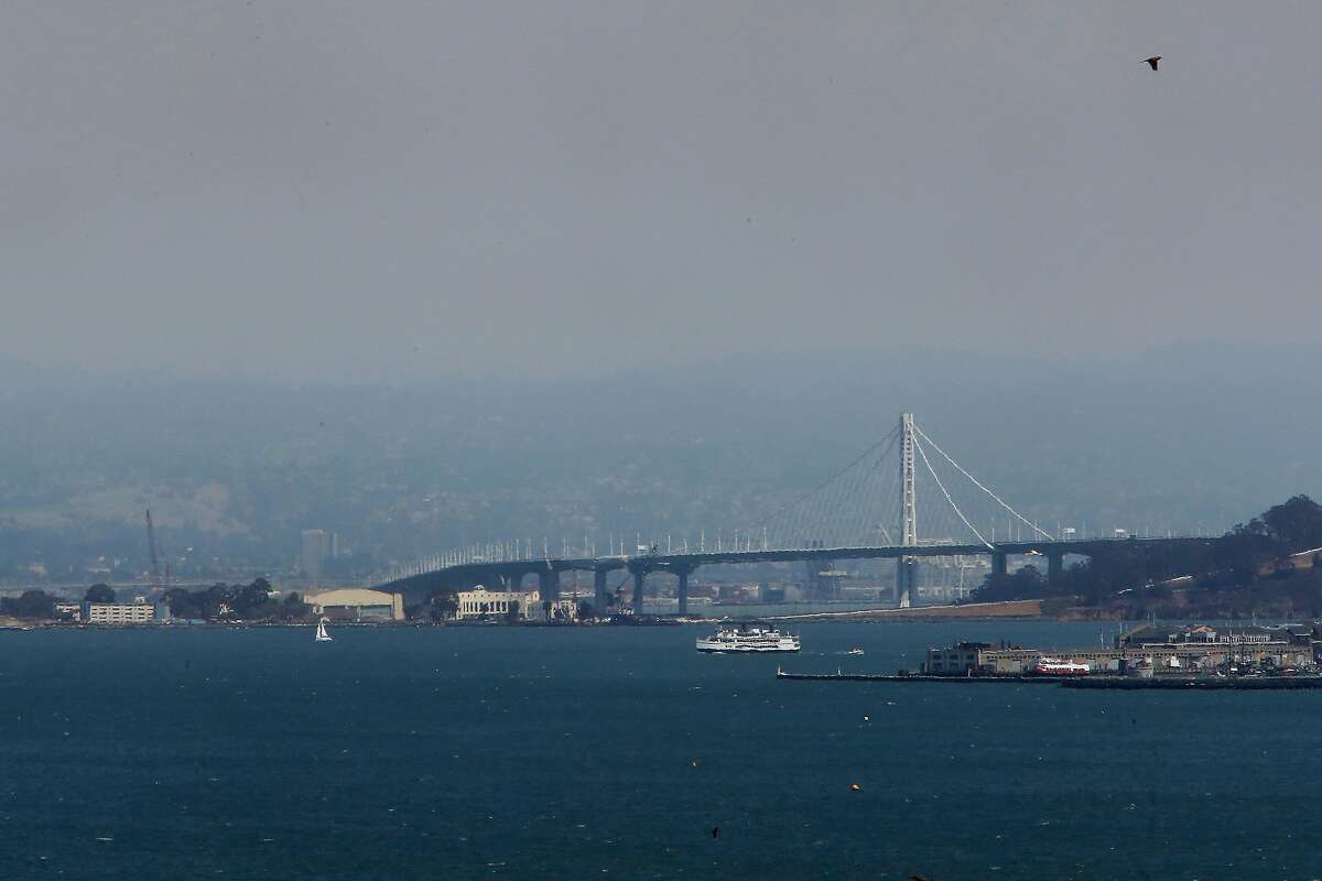 A hazy sky is seen over the East Bay from California wildfires on August 20, 2020.