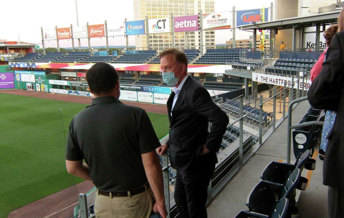 Governor Ned Lamont attends the democratic convention for the nomination of Joe Biden for US President at Dunkin' Donuts Park in Hartford, Conn., on Thursday Aug. 20, 2020.