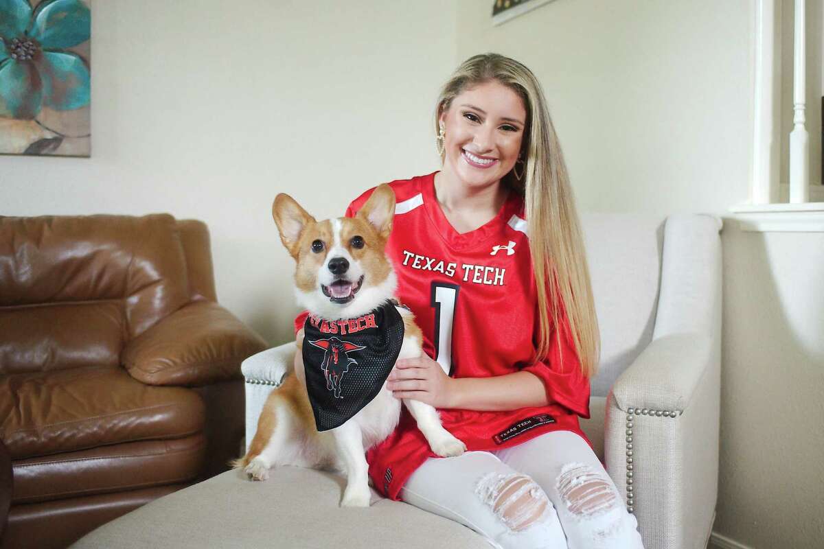 Kayla Black and Bentley show off their Texas Tech gear as Kayla prepares to return to school next week, where she will study online classes as a sophomore.