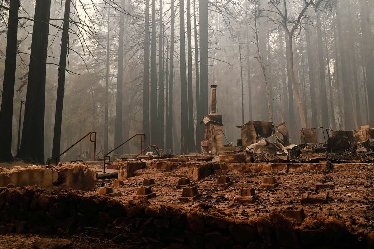The Big Basin Redwoods State Park Headquarters & Visitor Center is burned to the ground during a blaze in Boulder Creek, Calif., on Thursday, Aug. 20, 2020.